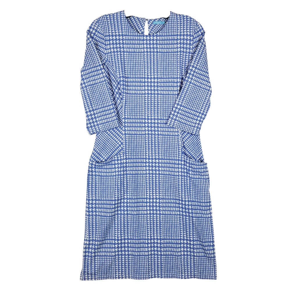 J.McLaughlin Sheath Dress Womens Medium Blue Houndstooth Catalina Pockets